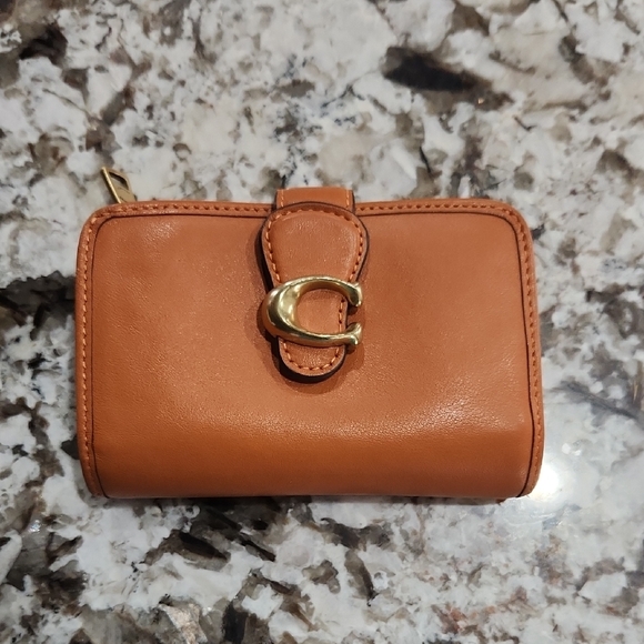 Coach Handbags - Coach Tan Leather Wallet with Gold Accent
